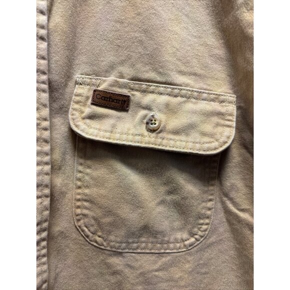 Carhartt Mens XL Beige Button-Down Shirt  100% Cotton  Two Chest Pockets  Made I - Picture 3 of 11